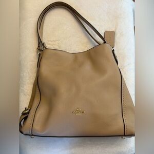 Coach Beige Pebbled Leather Shoulder Bag